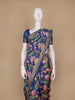 Navy Blue Floral Designed Chanderi Cotton Saree - Diadem