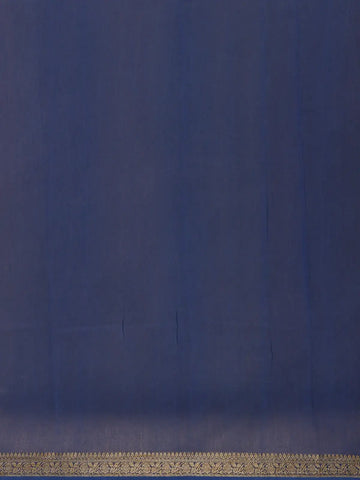 Navy Blue Floral Designed Chanderi Cotton Saree - Diadem
