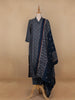 Navy Blue Floral Designed Cotton Salwar Suit - Diadem
