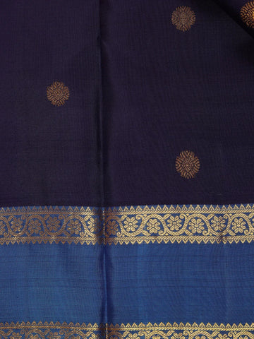 Navy Blue Floral Woven Pure Kanchipuram Silk Saree - Diadem