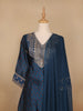 Navy Blue Floral Designed Semi Silk Salwar Suit - Diadem