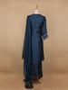 Navy Blue Floral Designed Semi Silk Salwar Suit - Diadem