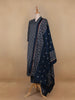 Navy Blue Floral Designed Cotton Salwar Suit - Diadem