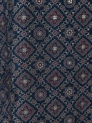 Navy Blue Floral Designed Cotton Salwar Suit - Diadem