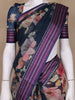 Navy Blue Floral Design Printed Kota Cotton Saree - Diadem