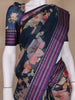 Navy Blue Floral Design Printed Kota Cotton Saree - Diadem