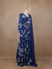 Navy Blue Floral Embroidery Crepe Gown - Diadem