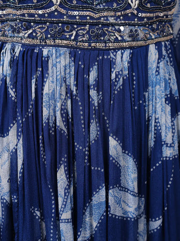 Navy Blue Floral Embroidery Crepe Gown - Diadem