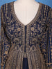 Navy Blue Floral Embroidery Net Bridal Pakistani Lehenga - Diadem