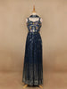 Navy Blue Floral Mirror Embroidery Georgette Jumpsuit - Diadem