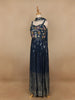 Navy Blue Floral Mirror Embroidery Georgette Jumpsuit - Diadem