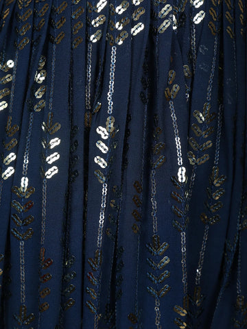Navy Blue Floral Mirror Embroidery Georgette Jumpsuit - Diadem