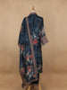 Navy Blue Floral Printed Crepe Salwar Suit - Diadem