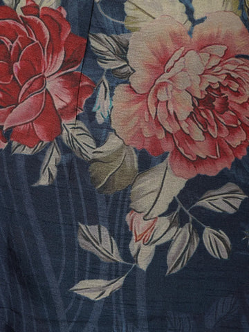 Navy Blue Floral Printed Crepe Salwar Suit - Diadem