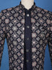 Navy Blue Geometric Motif Embroidered Jacquard Sherwani Suit - Diadem