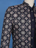 Navy Blue Geometric Motif Embroidered Jacquard Sherwani Suit - Diadem