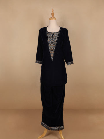 Navy Blue Paisley Designed Velvet Co Ord Salwar Suit - Diadem