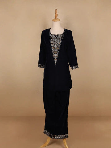 Navy Blue Paisley Designed Velvet Co Ord Salwar Suit - Diadem