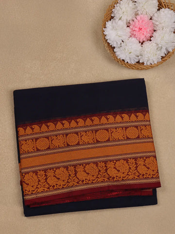 Navy Blue Solid Design Cotton Saree - Diadem