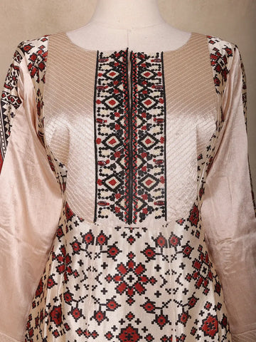 Nude Beige Geometric Design Cotton Palazzo Suit - Diadem