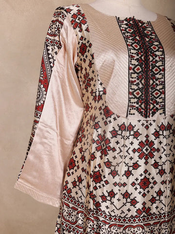 Nude Beige Geometric Design Cotton Palazzo Suit - Diadem