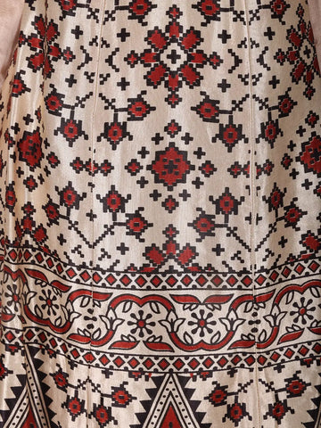 Nude Beige Geometric Design Cotton Palazzo Suit - Diadem