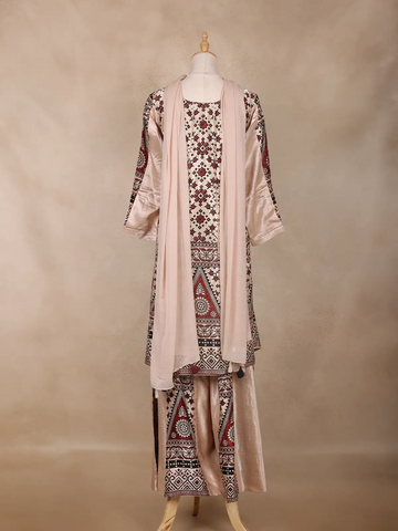 Nude Beige Geometric Design Cotton Palazzo Suit - Diadem