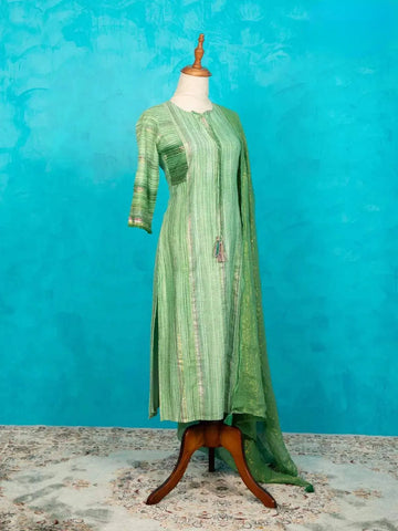 Green Embroidery Kurti along with Dupatta - Diadem