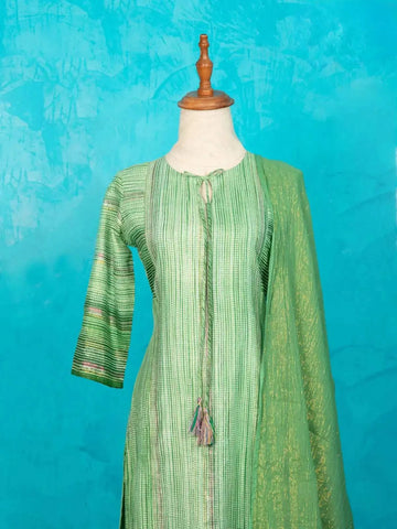 Green Embroidery Kurti along with Dupatta - Diadem