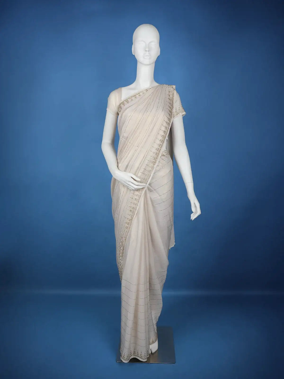Off-White Lined Sequins Organza Designer Saree - Diadem