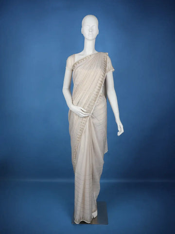 Off-White Lined Sequins Organza Designer Saree - Diadem