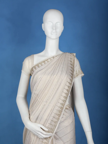 Off-White Lined Sequins Organza Designer Saree - Diadem