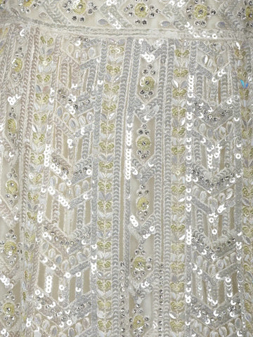 Off-White Net Lehenga Embellished with Floral Sequins and Beads with Dupatta - Diadem