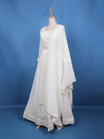 Off-White Sequins Designed Semi Silk Lehenga - Diadem