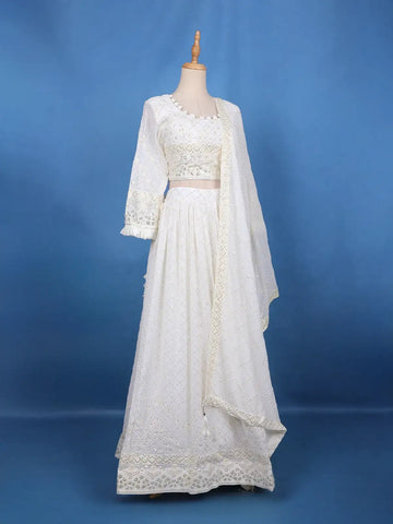 Off-White Sequins Designed Semi Silk Lehenga - Diadem