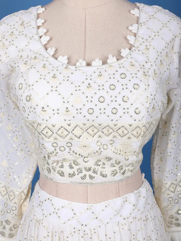 Off-White Sequins Designed Semi Silk Lehenga - Diadem