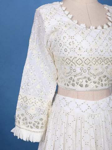 Off-White Sequins Designed Semi Silk Lehenga - Diadem