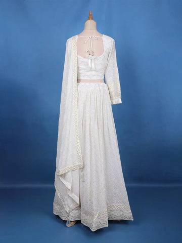 Off-White Sequins Designed Semi Silk Lehenga - Diadem