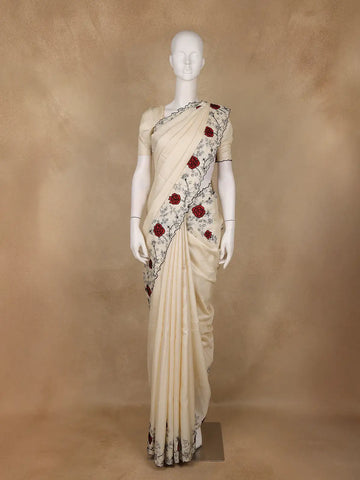 Off White Solid Design Pure Tissue Silk Saree - Diadem