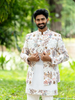 Off White Floral Embroidery Georgette Sherwani And Pant Set - Diadem