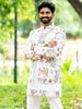 Off White Floral Embroidery Georgette Sherwani And Pant Set - Diadem