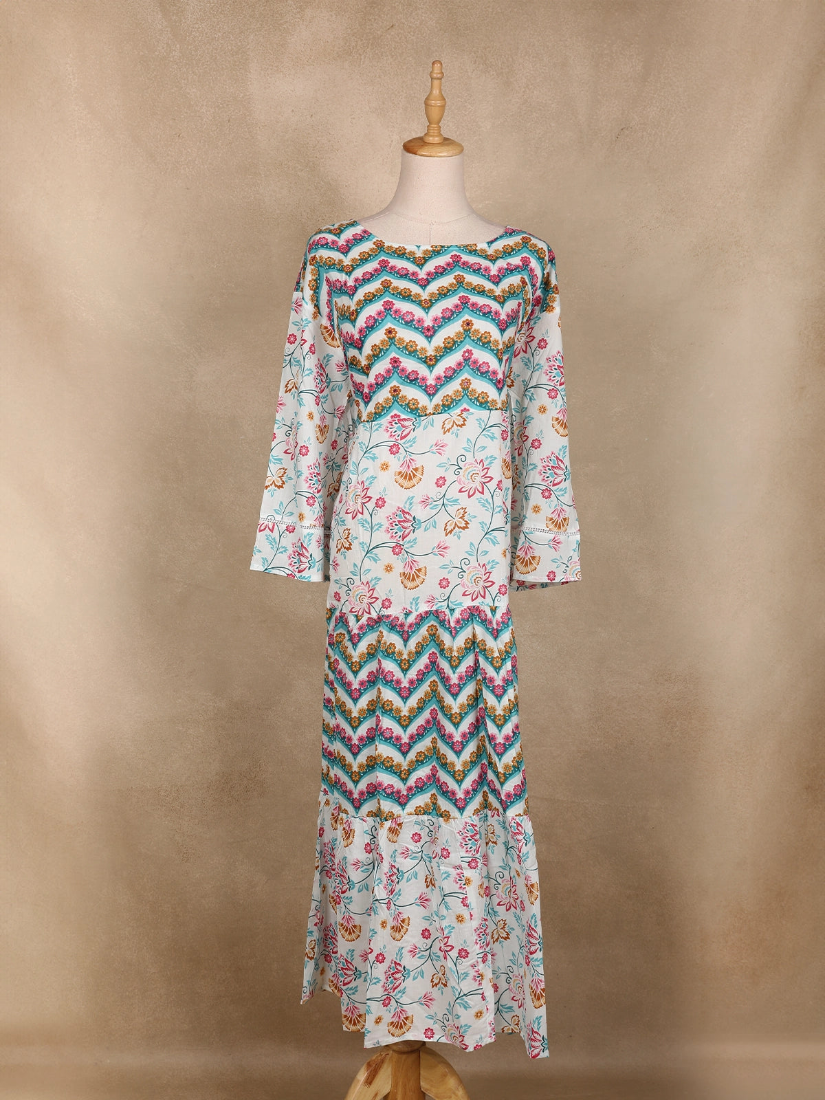 Off White Floral Printed Cotton Kurti