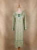 Off White and Green Geometric Floral Printed Cotton Kurti