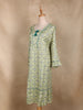 Off White and Green Geometric Floral Printed Cotton Kurti