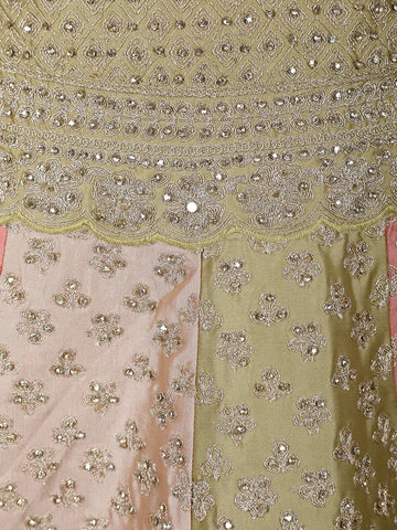 Olive Gold Floral Embroidered Silk Lehenga for Brides - Diadem