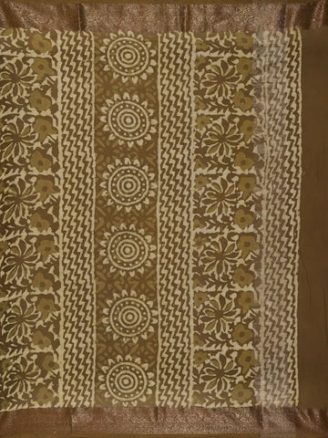 Olive Green Ajrakh Printed Cotton Saree - Diadem