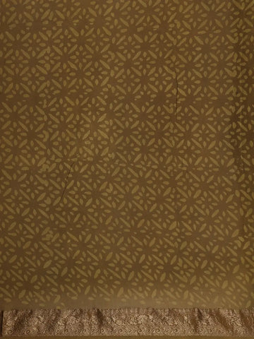 Olive Green Ajrakh Printed Cotton Saree - Diadem