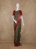 Olive Green Damask Floral Printed Chandheri Cotton Saree