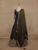 Olive Green Floral And Animal Motif Embroidered Design Georgette Gown