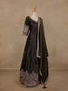 Olive Green Floral And Animal Motif Embroidered Design Georgette Gown